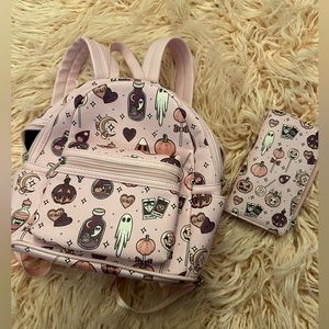 Halloween collage pink mini backpack and wallet